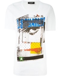 T-shirt girocollo stampata bianca di Dsquared2