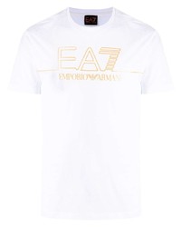 T-shirt girocollo stampata bianca di Ea7 Emporio Armani