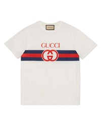 T-shirt girocollo stampata bianca di Gucci