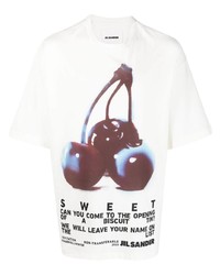 T-shirt girocollo stampata bianca di Jil Sander