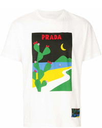 T-shirt girocollo stampata bianca di Prada