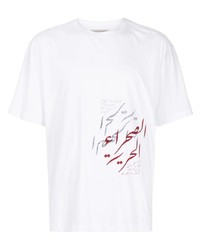 T-shirt girocollo stampata bianca di Qasimi