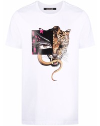 T-shirt girocollo stampata bianca di Roberto Cavalli