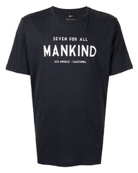 T-shirt girocollo stampata blu scuro e bianca di 7 For All Mankind