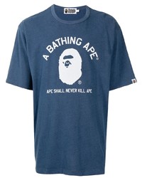 T-shirt girocollo stampata blu scuro e bianca di A Bathing Ape