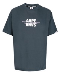 T-shirt girocollo stampata blu scuro e bianca di AAPE BY A BATHING APE
