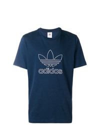 T-shirt girocollo stampata blu scuro e bianca di adidas