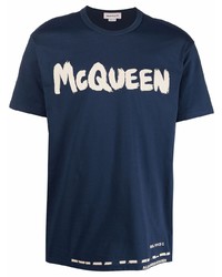 T-shirt girocollo stampata blu scuro e bianca di Alexander McQueen