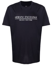 T-shirt girocollo stampata blu scuro e bianca di Armani Exchange