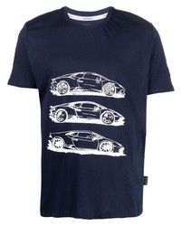 T-shirt girocollo stampata blu scuro e bianca di Automobili Lamborghini