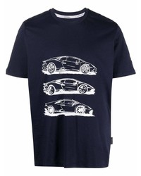 T-shirt girocollo stampata blu scuro e bianca di Automobili Lamborghini