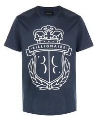 T-shirt girocollo stampata blu scuro e bianca di Billionaire
