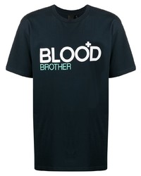 T-shirt girocollo stampata blu scuro e bianca di Blood Brother