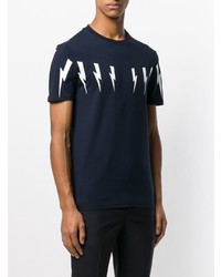 T-shirt girocollo stampata blu scuro e bianca di Neil Barrett