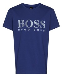 T-shirt girocollo stampata blu scuro e bianca di BOSS