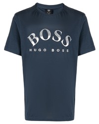 T-shirt girocollo stampata blu scuro e bianca di BOSS