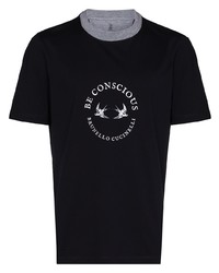 T-shirt girocollo stampata blu scuro e bianca di Brunello Cucinelli