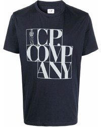 T-shirt girocollo stampata blu scuro e bianca di C.P. Company