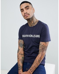 T-shirt girocollo stampata blu scuro e bianca di Calvin Klein Jeans