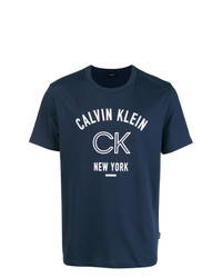 T-shirt girocollo stampata blu scuro e bianca di Calvin Klein