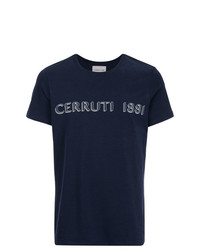 T-shirt girocollo stampata blu scuro e bianca di Cerruti 1881