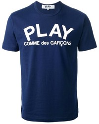 T-shirt girocollo stampata blu scuro e bianca di Comme des Garcons