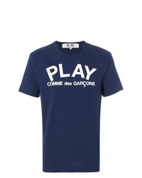 T-shirt girocollo stampata blu scuro e bianca di Comme Des Garcons Play