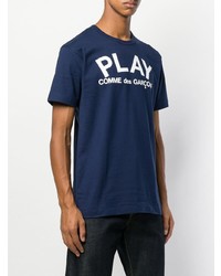 T-shirt girocollo stampata blu scuro e bianca di Comme Des Garcons Play