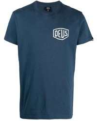 T-shirt girocollo stampata blu scuro e bianca di Deus Ex Machina