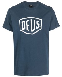 T-shirt girocollo stampata blu scuro e bianca di Deus Ex Machina