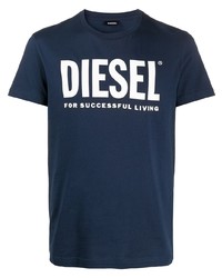 T-shirt girocollo stampata blu scuro e bianca di Diesel