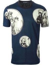 T-shirt girocollo stampata blu scuro e bianca di Dolce & Gabbana