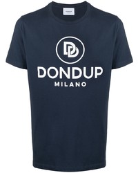T-shirt girocollo stampata blu scuro e bianca di Dondup