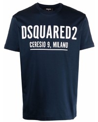 T-shirt girocollo stampata blu scuro e bianca di DSQUARED2