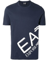 T-shirt girocollo stampata blu scuro e bianca di Ea7 Emporio Armani