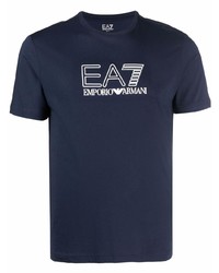 T-shirt girocollo stampata blu scuro e bianca di Ea7 Emporio Armani