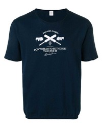 T-shirt girocollo stampata blu scuro e bianca di Eleventy