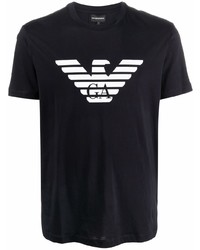 T-shirt girocollo stampata blu scuro e bianca di Emporio Armani