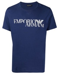 T-shirt girocollo stampata blu scuro e bianca di Emporio Armani