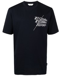 T-shirt girocollo stampata blu scuro e bianca di Ermenegildo Zegna
