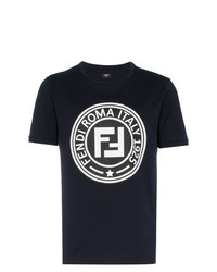 T-shirt girocollo stampata blu scuro e bianca di Fendi