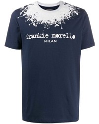 T-shirt girocollo stampata blu scuro e bianca di Frankie Morello