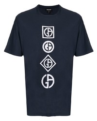 T-shirt girocollo stampata blu scuro e bianca di Giorgio Armani