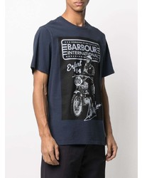 T-shirt girocollo stampata blu scuro e bianca di Barbour