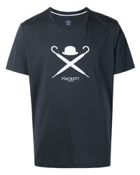 T-shirt girocollo stampata blu scuro e bianca di Hackett