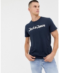 T-shirt girocollo stampata blu scuro e bianca di Jack & Jones