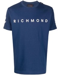 T-shirt girocollo stampata blu scuro e bianca di John Richmond