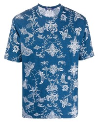 T-shirt girocollo stampata blu scuro e bianca di Junya Watanabe MAN