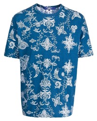 T-shirt girocollo stampata blu scuro e bianca di Junya Watanabe
