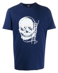 T-shirt girocollo stampata blu scuro e bianca di Just Cavalli